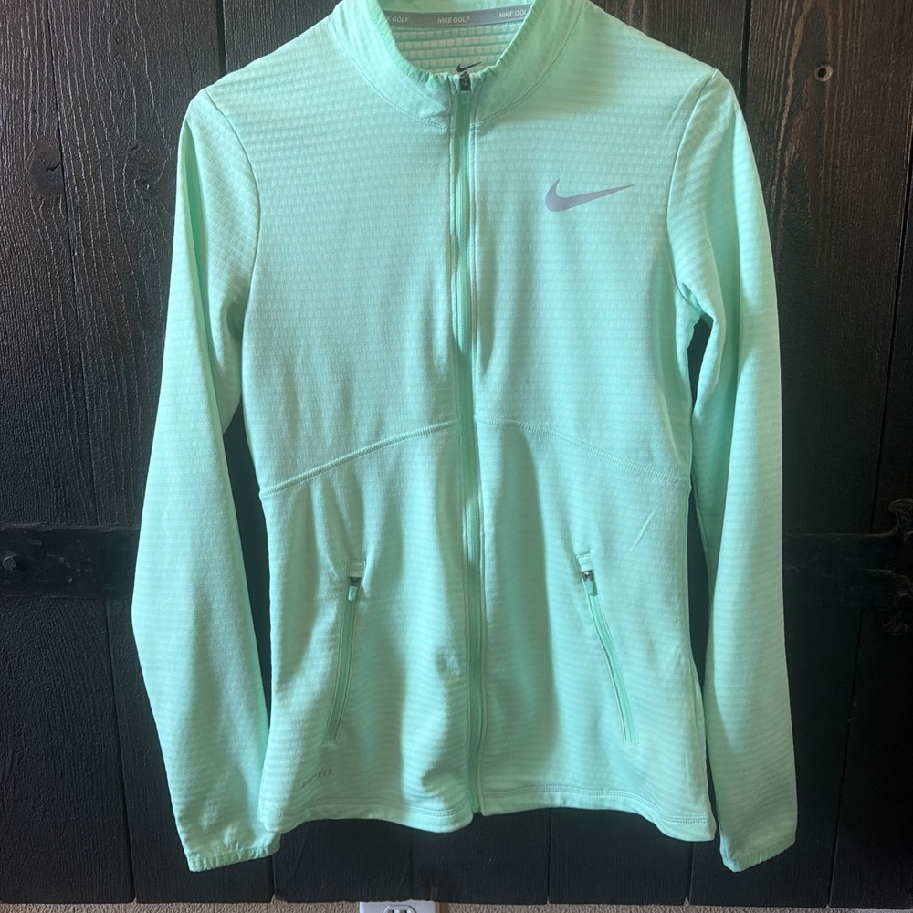 nike golf dri fit Full Front zip Jacket Size XS Green Long Sleeve Stretchy